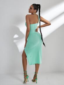 SHEIN SXY Đầm Cắt ra xoắn lại Tách cao màu trơn Gợi cảm - Màu xanh Bạc hà - Xem 2