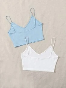 SHEIN EZwear Áo hai dây Plus Size màu trơn Giải trí - Xanh và trắng - Xem 2