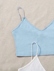 SHEIN EZwear Áo hai dây Plus Size màu trơn Giải trí - Xanh và trắng - Xem 3