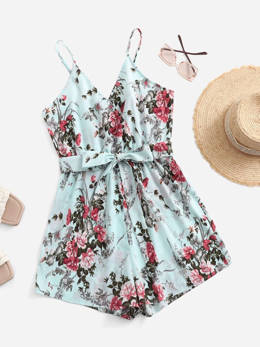 SHEIN VCAY Jumpsuits Plus Size Thắt lưng Trọn gói Hoa Boho - Nhiều màu - Xem 1