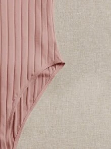 SHEIN EZwear Plus Ribbed Knit Lettuce Trim Bodysuit - Dusty Pink - View 4