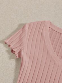 SHEIN EZwear Plus Ribbed Knit Lettuce Trim Bodysuit - Dusty Pink - View 5