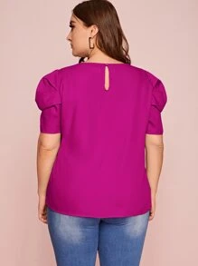 SHEIN Privé 大碼後鎖孔泡泡袖上衣 - 中紫紅色 - 查看 3
