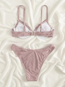 Bikini con cable y ribete de volantes - Rosa vieja - Ver 2