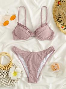 Bikini con cable y ribete de volantes - Rosa vieja - Ver 3