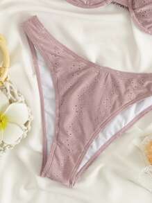 Bikini con cable y ribete de volantes - Rosa vieja - Ver 6