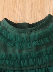 Baby Mesh Panel Zip Back Smock Dress - Dark Green - View 3