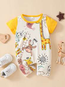 Baby Cartoon Animal Print Romper - Multicolor - View 1