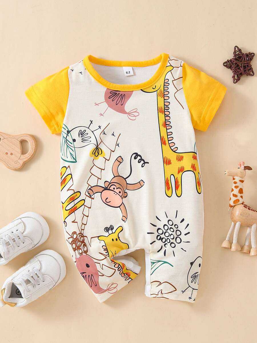 Baby Cartoon Animal Print Romper - Multicolor - View 1