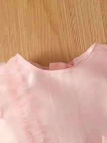 Đầm em bé Nơ Bướm Tương phản Mesh viền lá sen màu trơn Dễ thương - Màu Hồng baby - Xem 4