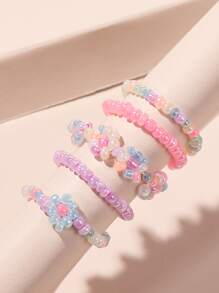 5入組花朵裝飾串珠戒指 - 彩色 - 查看 2