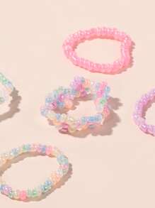 5入組花朵裝飾串珠戒指 - 彩色 - 查看 5