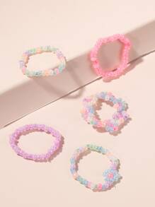 5入組花朵裝飾串珠戒指 - 彩色 - 查看 6