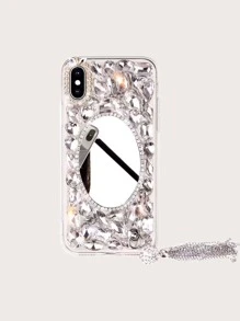Mặt dây chuyền thạch cao hình bầu dục đính đá Rhinestone sang trọng tương thích với iPhone 17 Pro Max, Apple 16 Plus, Ốp lưng điện thoại - Bạc - Xem 2