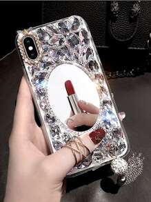 Mặt dây chuyền thạch cao hình bầu dục đính đá Rhinestone sang trọng tương thích với iPhone 17 Pro Max, Apple 16 Plus, Ốp lưng điện thoại - Bạc - Xem 4