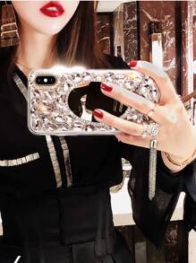 Mặt dây chuyền thạch cao hình bầu dục đính đá Rhinestone sang trọng tương thích với iPhone 17 Pro Max, Apple 16 Plus, Ốp lưng điện thoại - Bạc - Xem 5