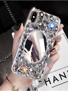 Mặt dây chuyền thạch cao hình bầu dục đính đá Rhinestone sang trọng tương thích với iPhone 17 Pro Max, Apple 16 Plus, Ốp lưng điện thoại - Bạc - Xem 6