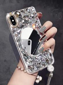 Mặt dây chuyền thạch cao hình bầu dục đính đá Rhinestone sang trọng tương thích với iPhone 17 Pro Max, Apple 16 Plus, Ốp lưng điện thoại - Bạc - Xem 7