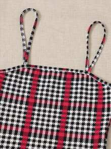 SHEIN Privé 圓領T恤和千鳥格印花緊身吊帶連衣裙 - 彩色 - 查看 5