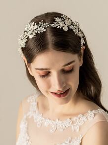 Trang trí đính đá & ngọc trai giả Mũ đội đầu cô dâu thanh lịch - Bạc - Xem 2