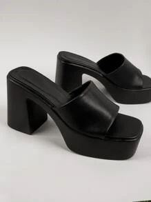 SHUZIA Solid Single Thick Band Platform Sandals New Year Holiday Valentine Gifts Summer Shoes Valentines Spring Shoes - Black - View 2