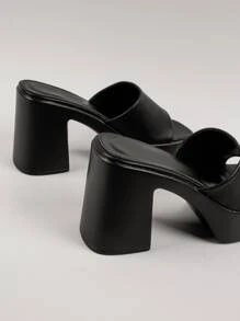 SHUZIA Solid Single Thick Band Platform Sandals New Year Holiday Valentine Gifts Summer Shoes Valentines Spring Shoes - Black - View 4