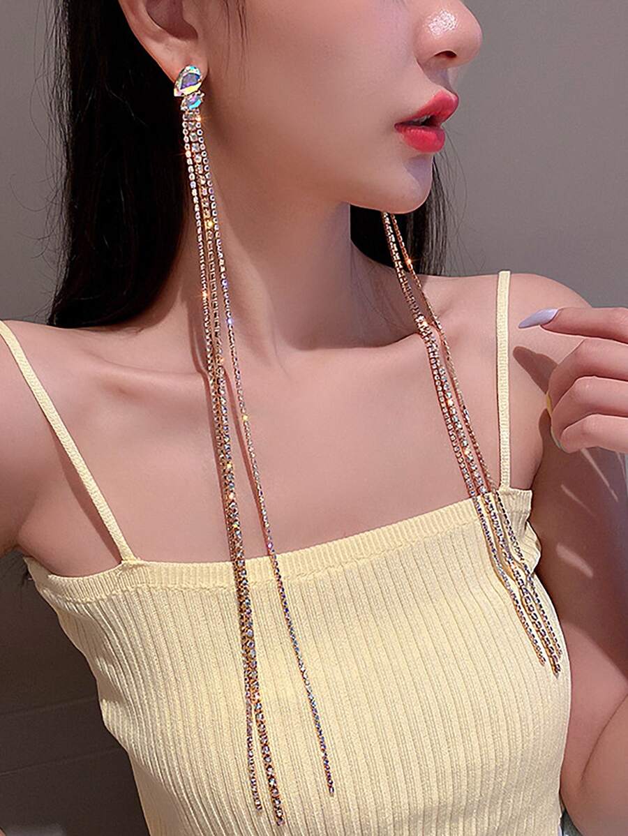 Andkiss Bông tai Tua rhinestone - Vàng - Xem 1