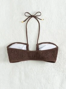 Summer Beach Smocked Halter Bikini Top - Coffee Brown - View 2