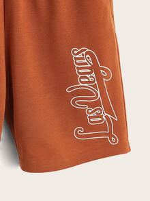 SHEIN Quần Short Trai Dây kéo Lá thư Giải trí - Màu Cam cháy - Xem 4