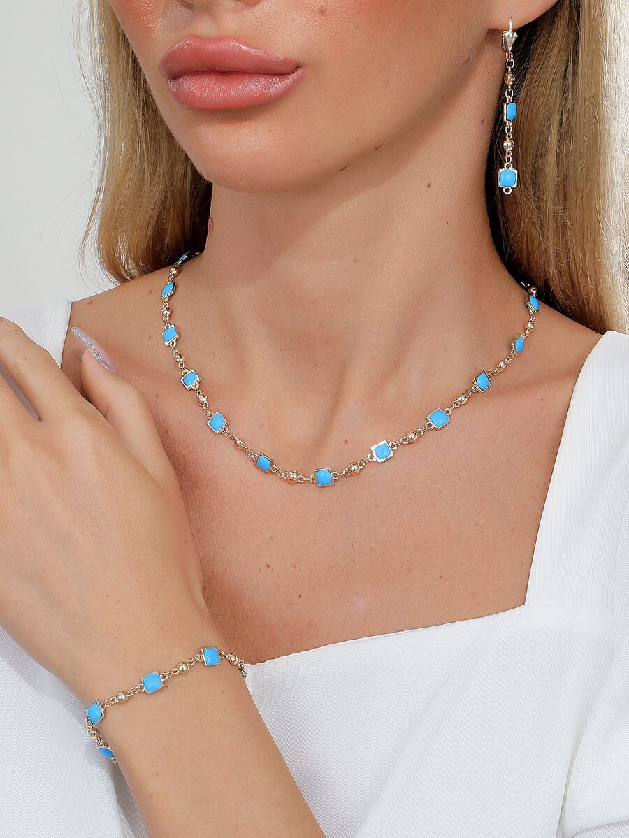 4pcs Geometric Decor Jewelry Set - Multicolor - View 1