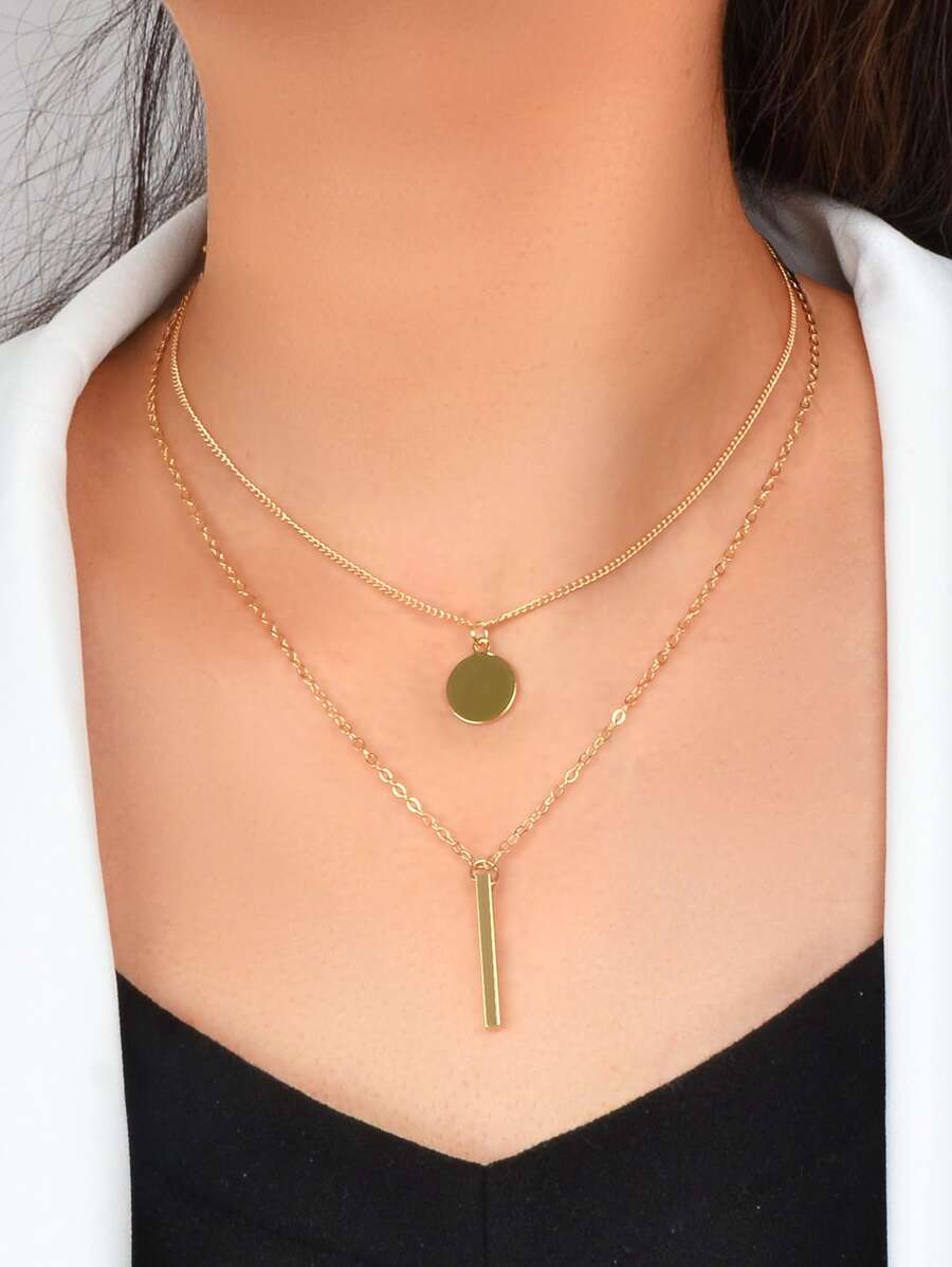 2pcs Geometric Charm Necklace - Yellow Gold - View 1