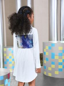 SHEIN Girls Collared Tie Dye Shirred Panel Dress - Multicolor - View 2