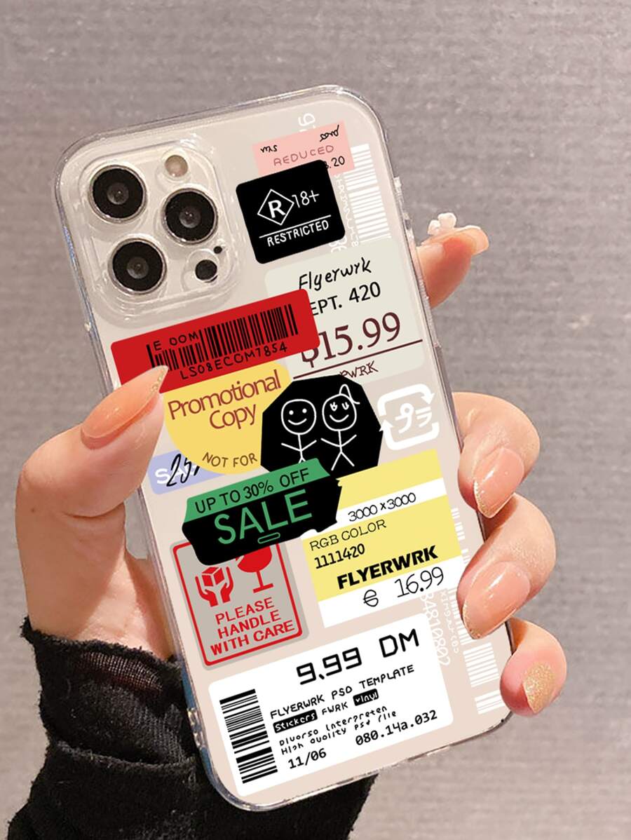 Label Pattern Clear Phone Case - Multicolor - View 1