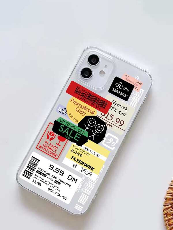 Label Pattern Clear Phone Case SHEIN USA