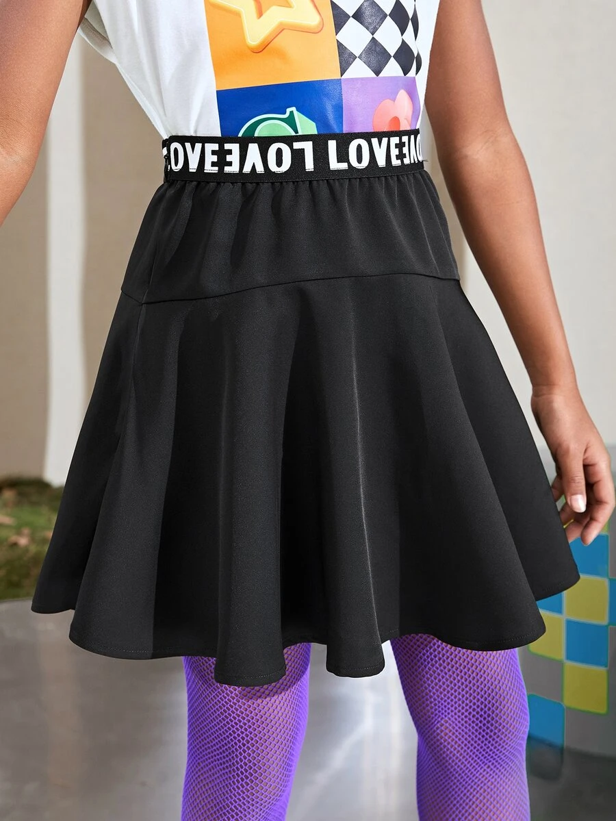 SHEIN Váy Gái Ruy băng Lá thư Giải trí - màu đen - Xem 1