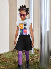 SHEIN Váy Gái Ruy băng Lá thư Giải trí - màu đen - Xem 7