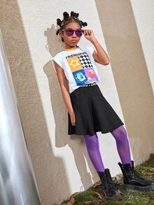 SHEIN Váy Gái Ruy băng Lá thư Giải trí - màu đen - Xem 8