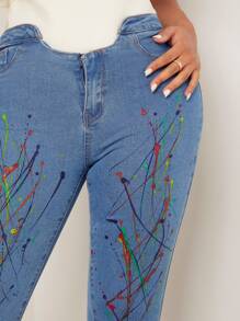 SHEIN Quần jean nữ Bất đối xứng Túi Chia Dây kéo Đồ họa - Rửa nhẹ - Xem 4