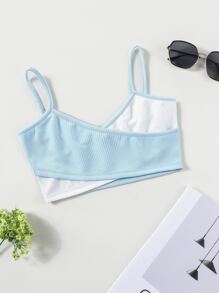 Tank Tops & Camis Bé Gái Gân đan Khối Màu Giải trí - Xanh và trắng - Xem 1