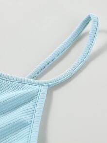Tank Tops & Camis Bé Gái Gân đan Khối Màu Giải trí - Xanh và trắng - Xem 3
