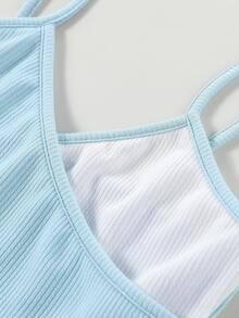Tank Tops & Camis Bé Gái Gân đan Khối Màu Giải trí - Xanh và trắng - Xem 4