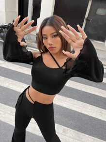 SHEIN ICON Áo thun nữ màu trơn Giải trí - màu đen - Xem 1