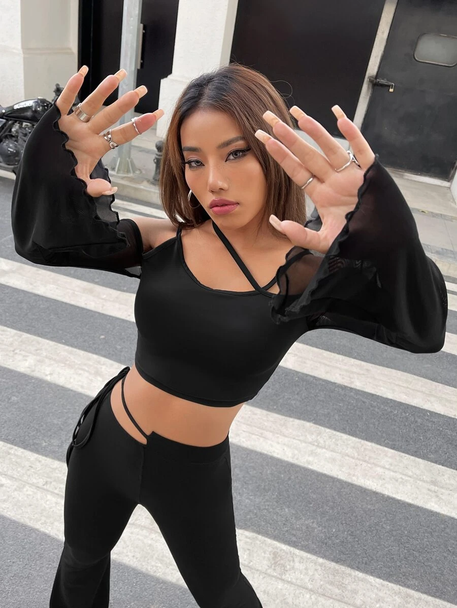 SHEIN ICON Áo thun nữ màu trơn Giải trí - màu đen - Xem 1