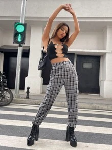 SHEIN ICON Áo hai dây Lộ Lưng Chuỗi Cắt ra màu trơn Gợi cảm - màu đen - Xem 6