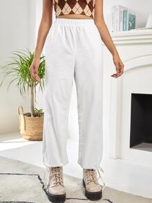 彈性腰帶下擺打結蘿蔔褲 - 白色 - 查看 3