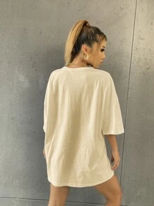 SHEIN Unity Skull Print Drop Shoulder Tee - Khaki - View 2