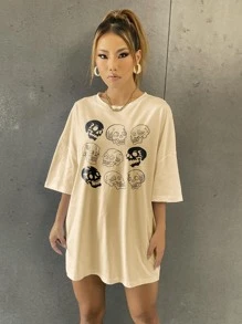 SHEIN Unity Skull Print Drop Shoulder Tee - Khaki - View 3