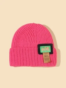 字母貼布開口豆豆帽 - 玫紅色 - 查看 2