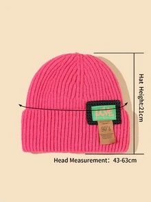 字母貼布開口豆豆帽 - 玫紅色 - 查看 3