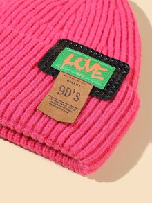 字母貼布開口豆豆帽 - 玫紅色 - 查看 4